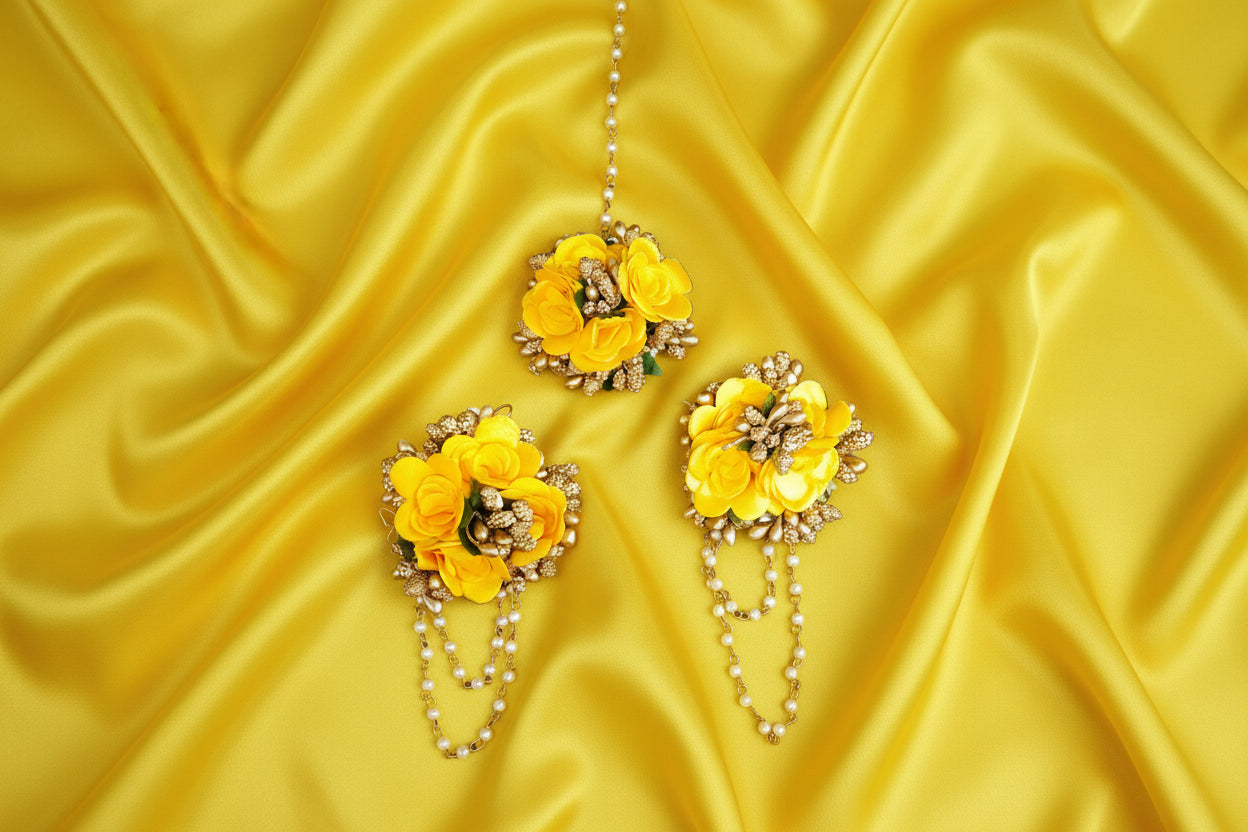 Floral Earrings and Mang Tikka - Casual or Haldi