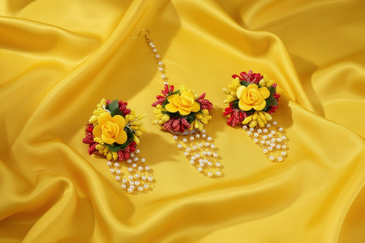 Floral Earrings and Mang Tikka - Casual or Haldi