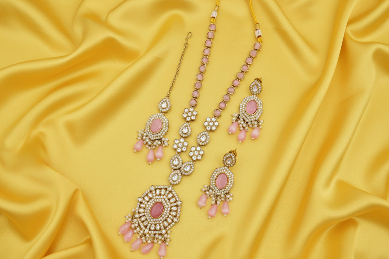 Pota Stone and Pearl Necklace Set - Pink