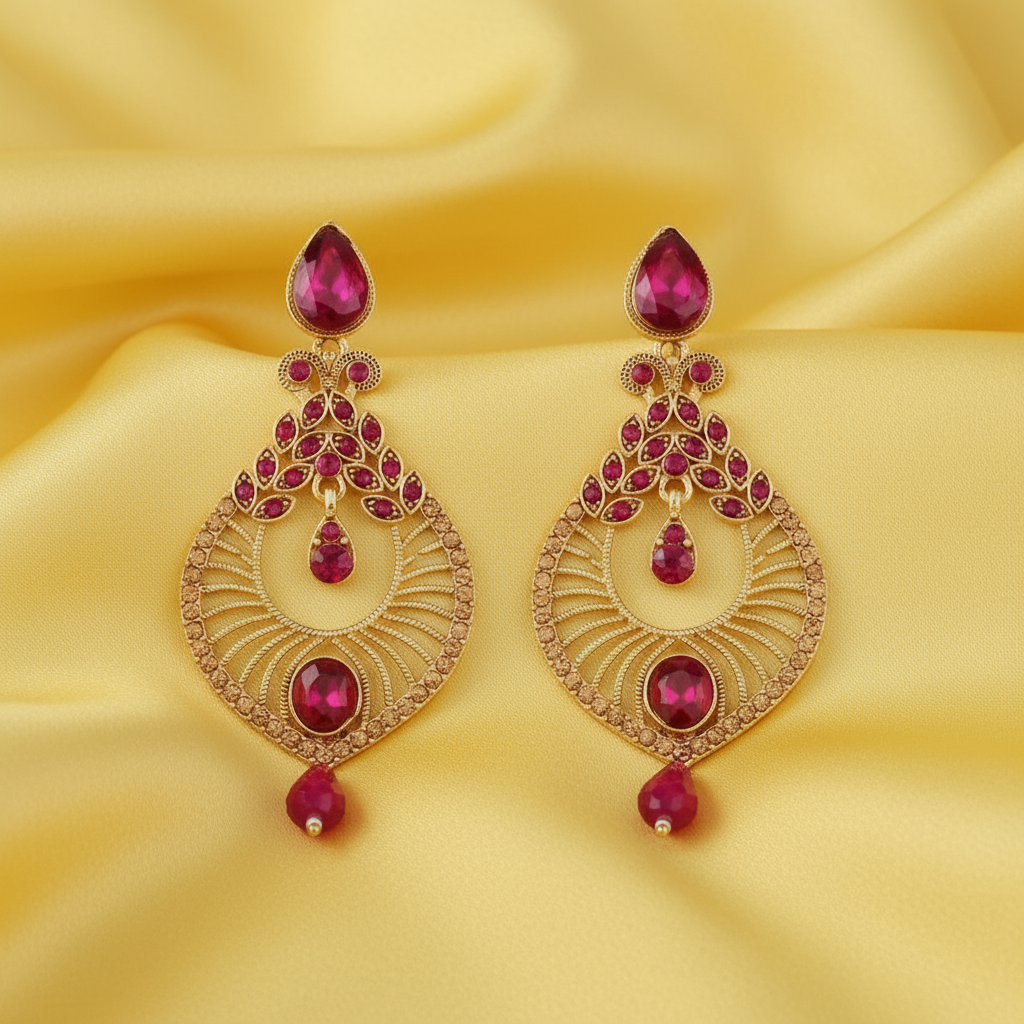 Drop Dangler Chandbali - Pink