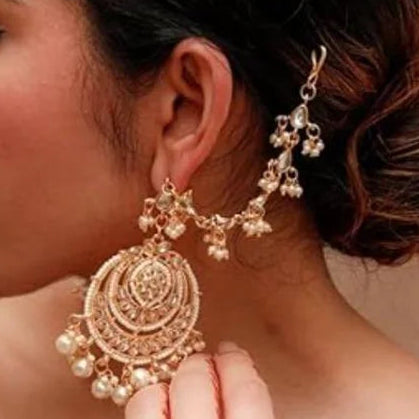 Ethnic Pearly Chandbali with earchain