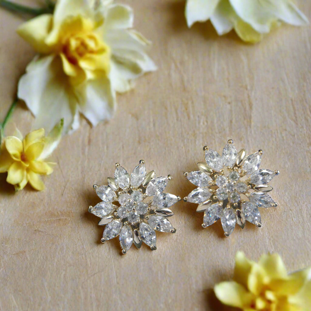 Cubic zirconia flower earrings
