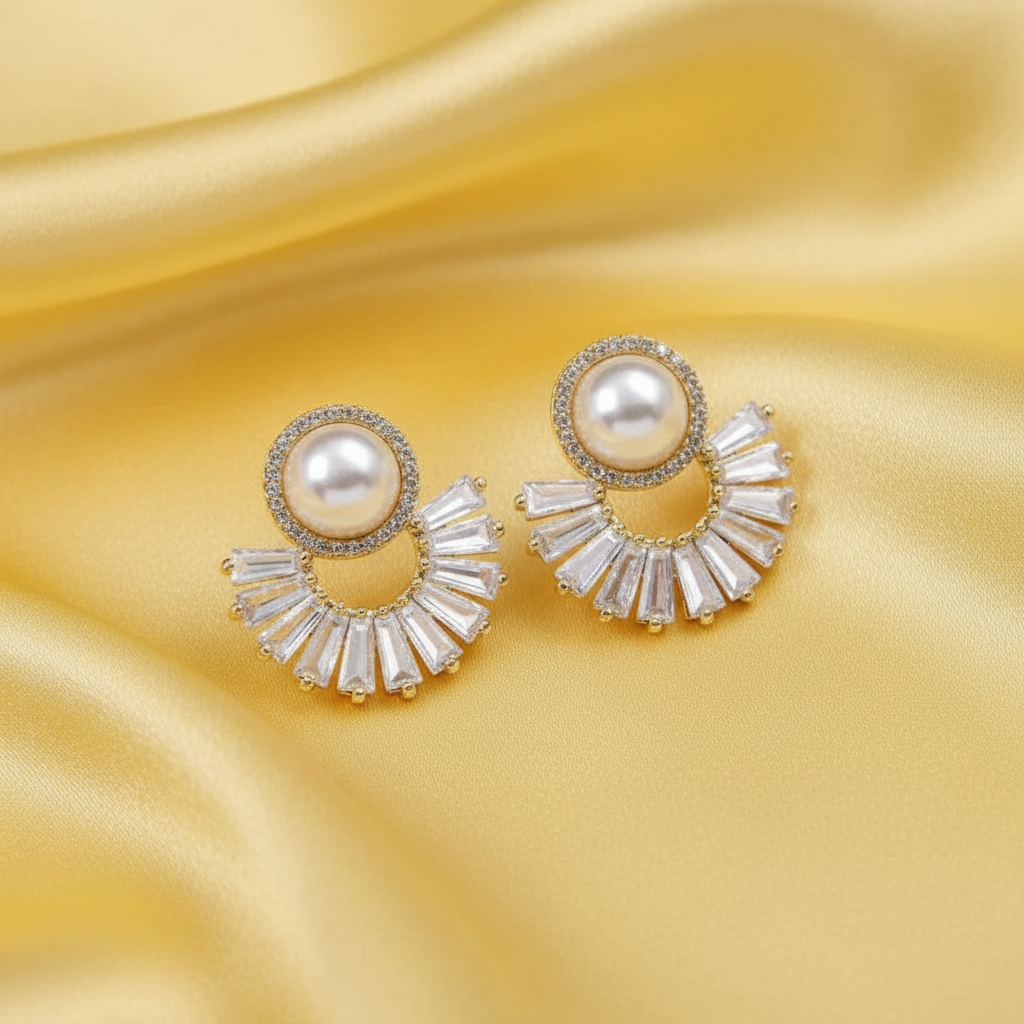 Baguette Stone and Mabe Pearl Drop Earrings