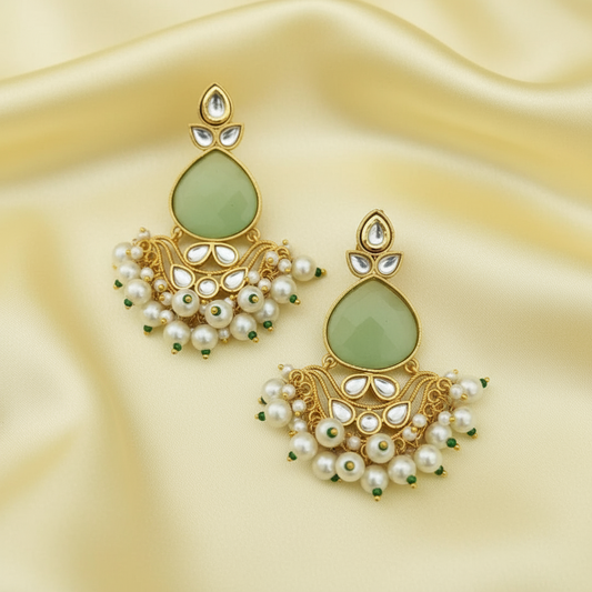 Minty Green Crystal and Bead Dangler Earrings