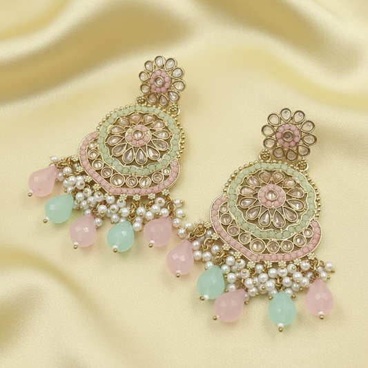 Crystal and Bead Dangler Earrings - Soft MultiColor