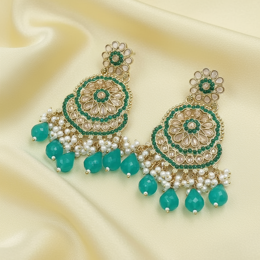 Crystal and Bead Dangler Earrings - Blue