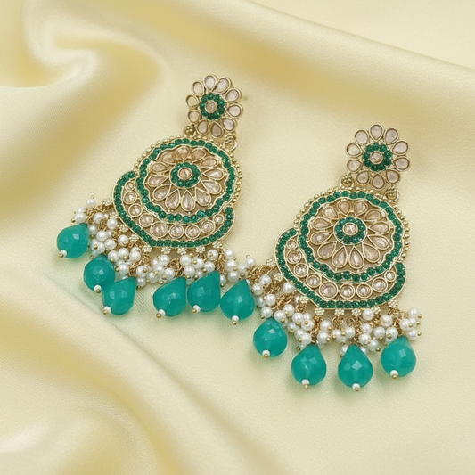 Crystal and Bead Dangler Earrings - Blue