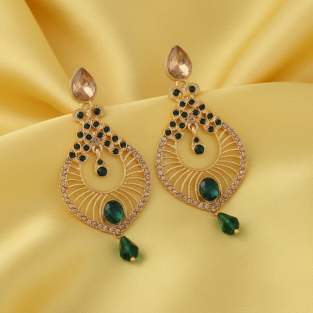 Drop Dangler Chandbali - Green