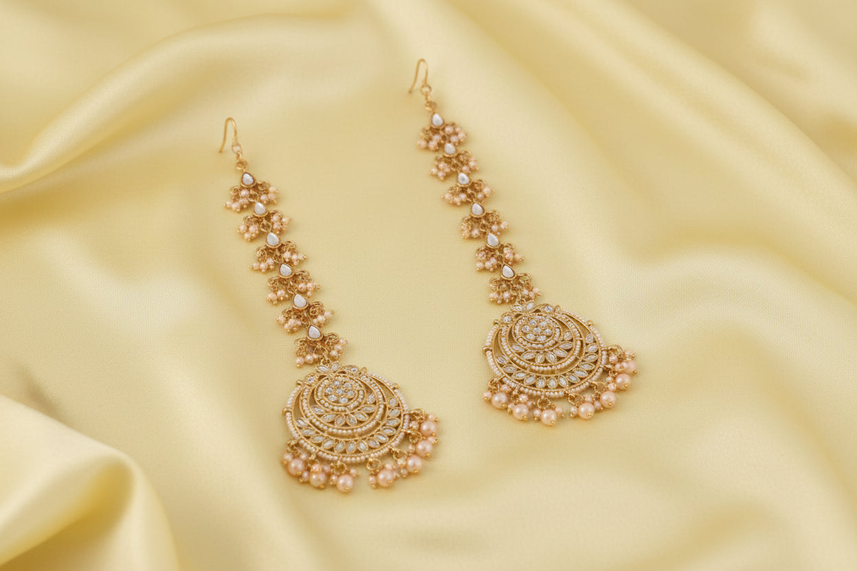 Ethnic Pearly Chandbali with earchain
