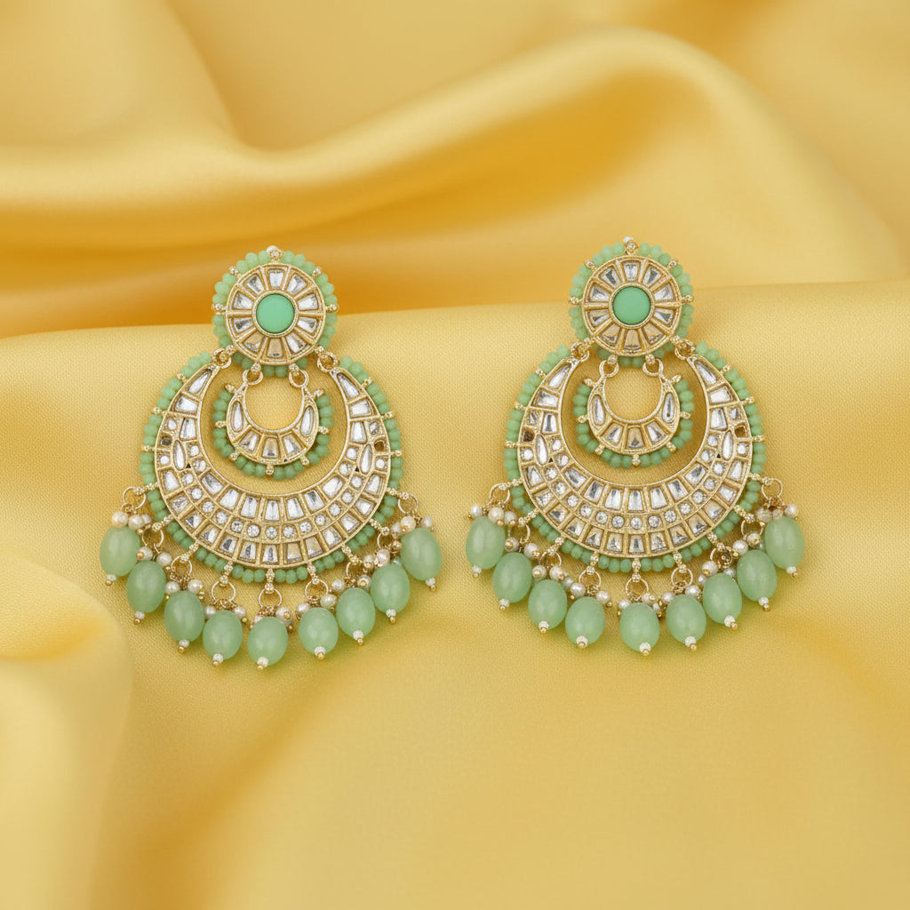 Minty Kundan Pearl Chandbali Earrings