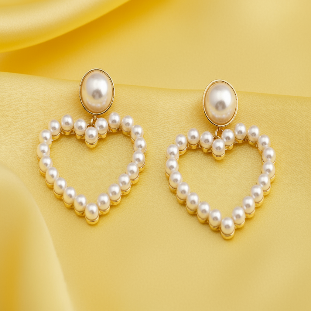 Heart Pearl Drop Earrings