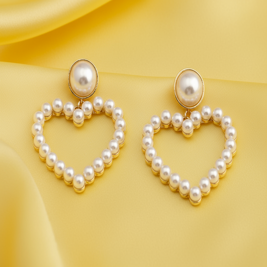 Heart Pearl Drop Earrings