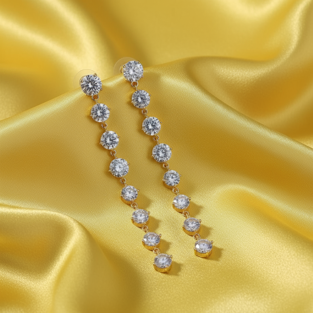 Cubic Zirconia Dangler Chain Earrings