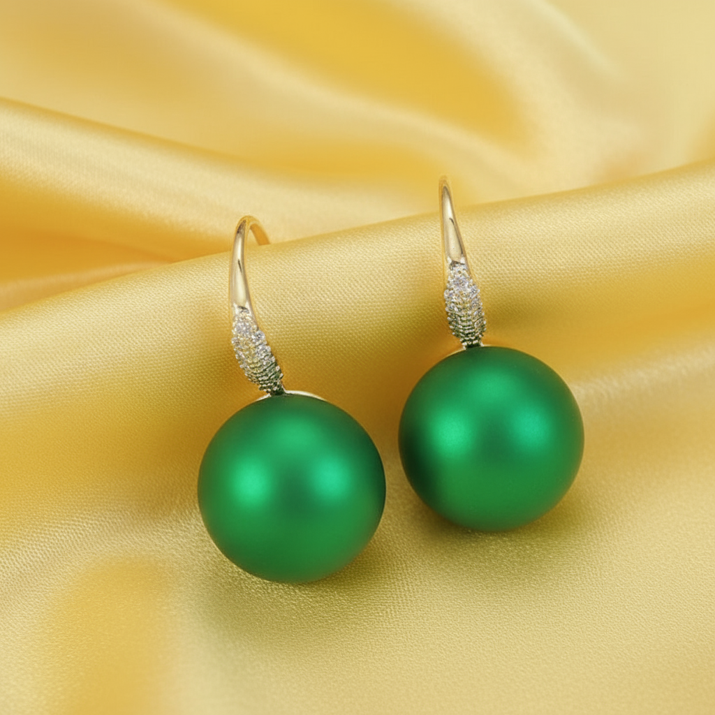 Green Pearl with cubic zirconia earrings