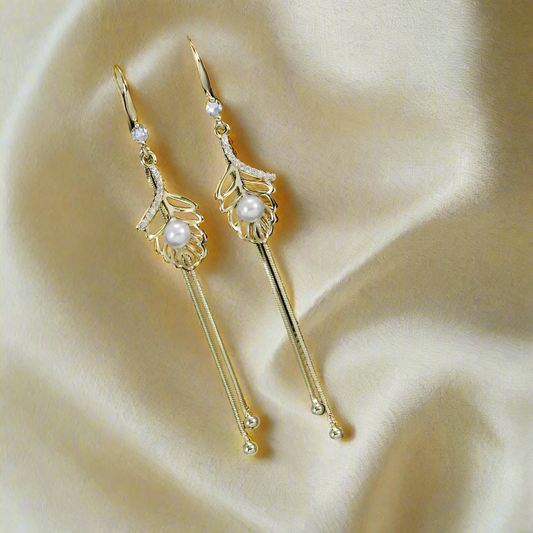Leaf Pearl Dangle Earings