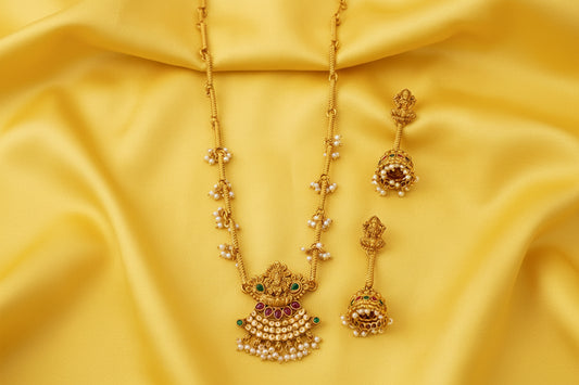 Stone and Pearl Temple Necklace Set