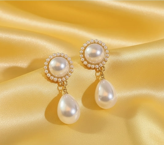 Pearl Drop Earrings with Sunflower touch