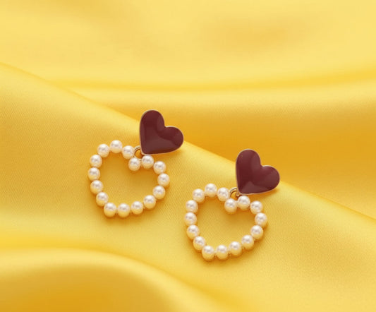 Heart Shaped with Pearly Detail Earrings