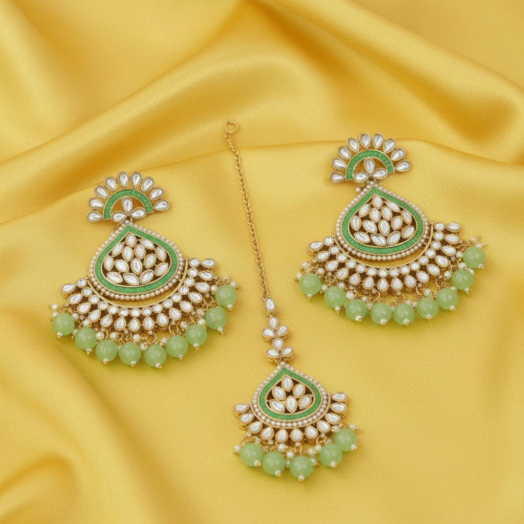Traditional Kundan Chandbali Earrings with Mangtika