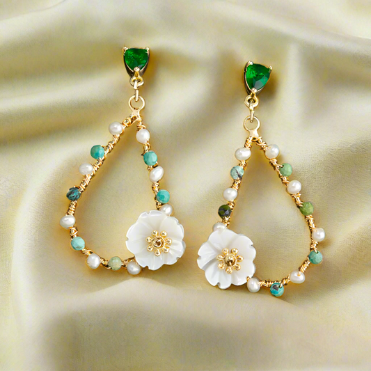 Pearly Flowery Droplet Earrings